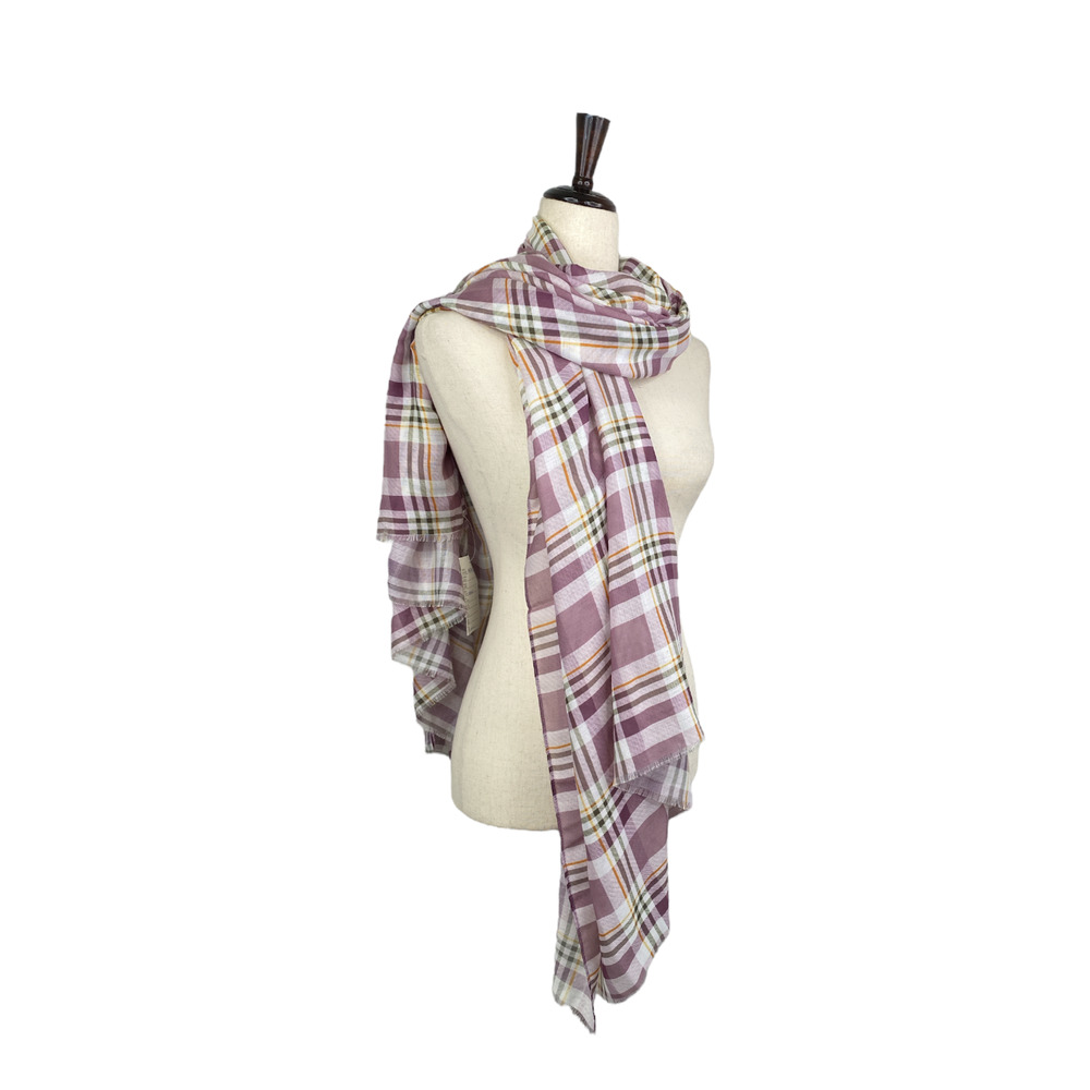 NEW KUAI Purple Purple Plaid Fringe Scarf